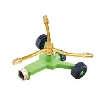 3 arm brass rotary sprinkler and zinc alloy base with wheel